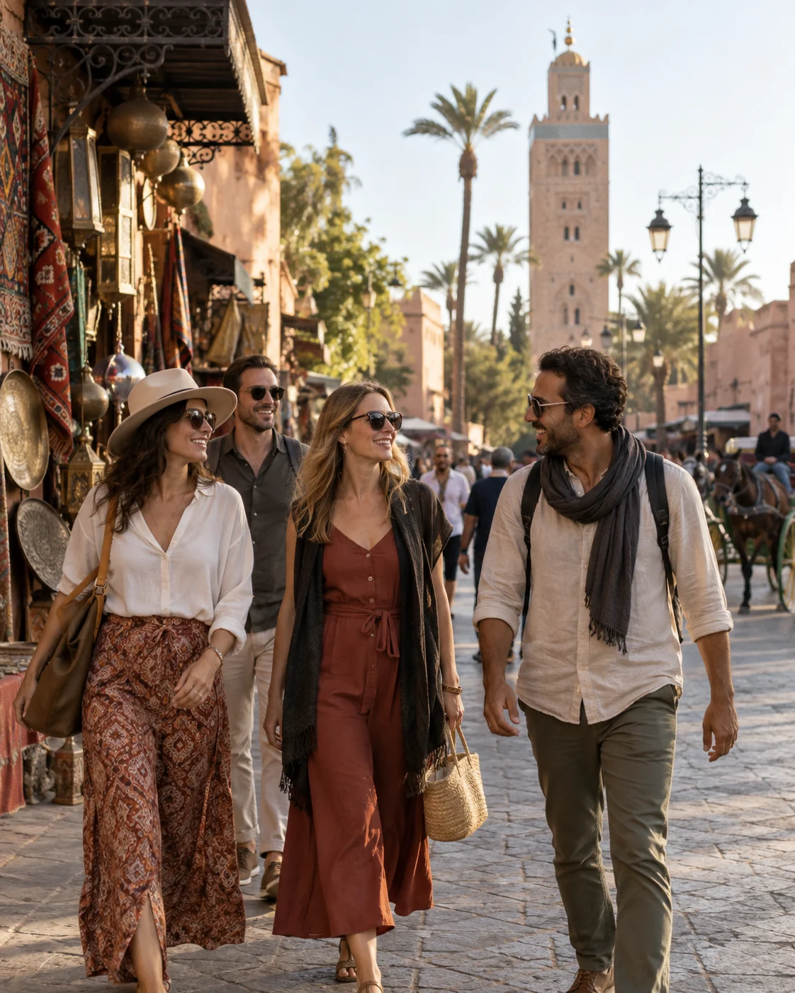 Amici passeggiano nella medina di Marrakech