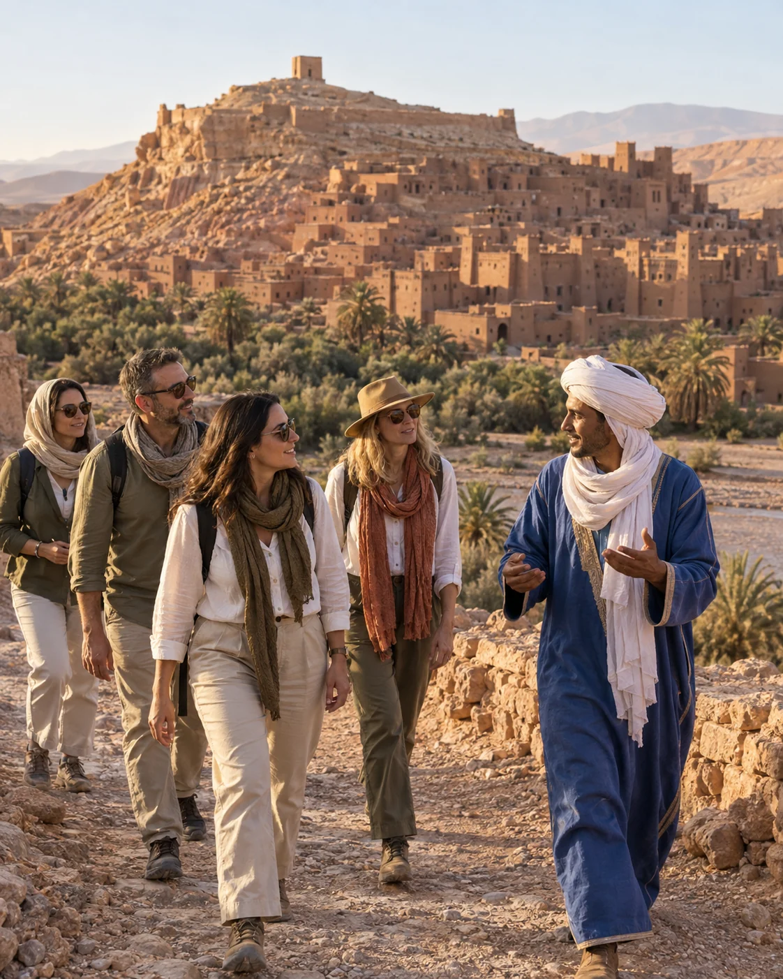 Gruppo con guida davanti allo ksar di Aït Ben Haddou