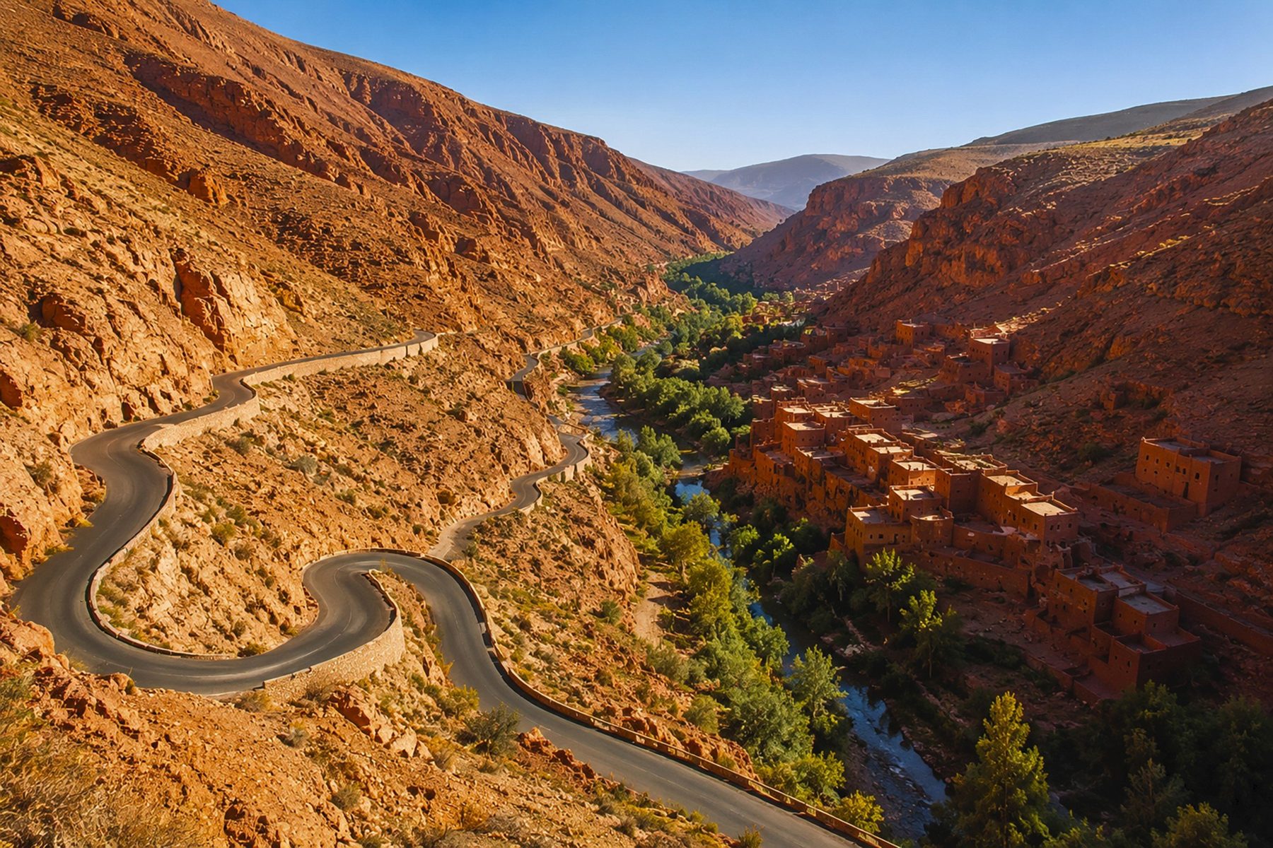 Strada tra le gole del sud del Marocco