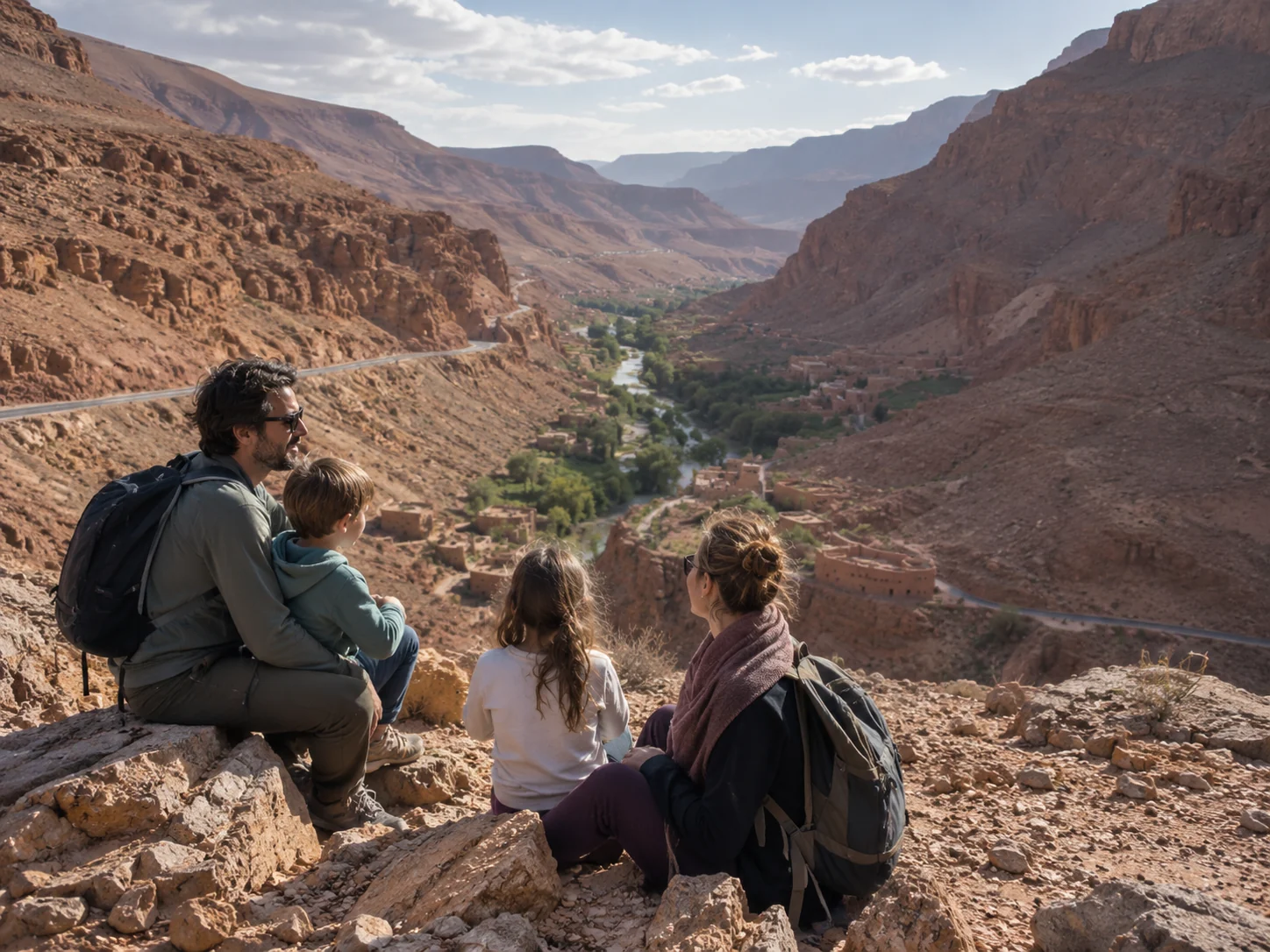 Famiglia durante una sosta panoramica nel sud del Marocco