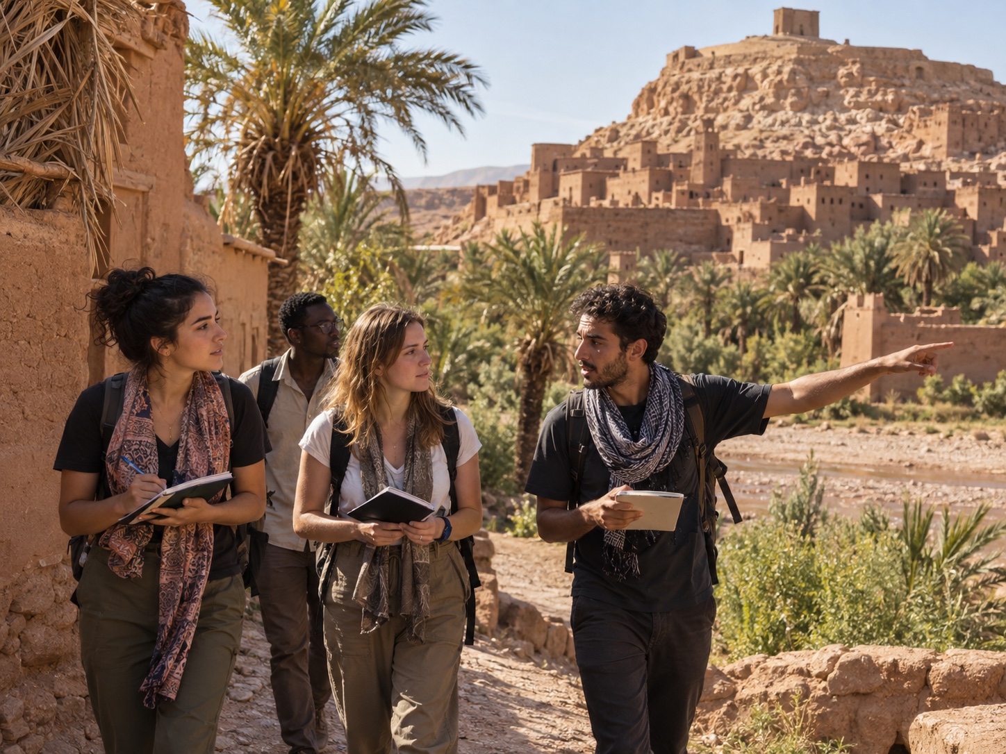 Guida locale con un gruppo di studenti ad Aït Ben Haddou
