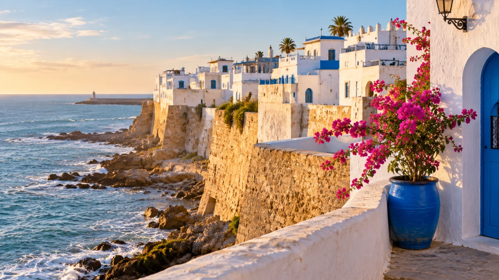 Mura e case bianche di Asilah affacciate sull’Atlantico