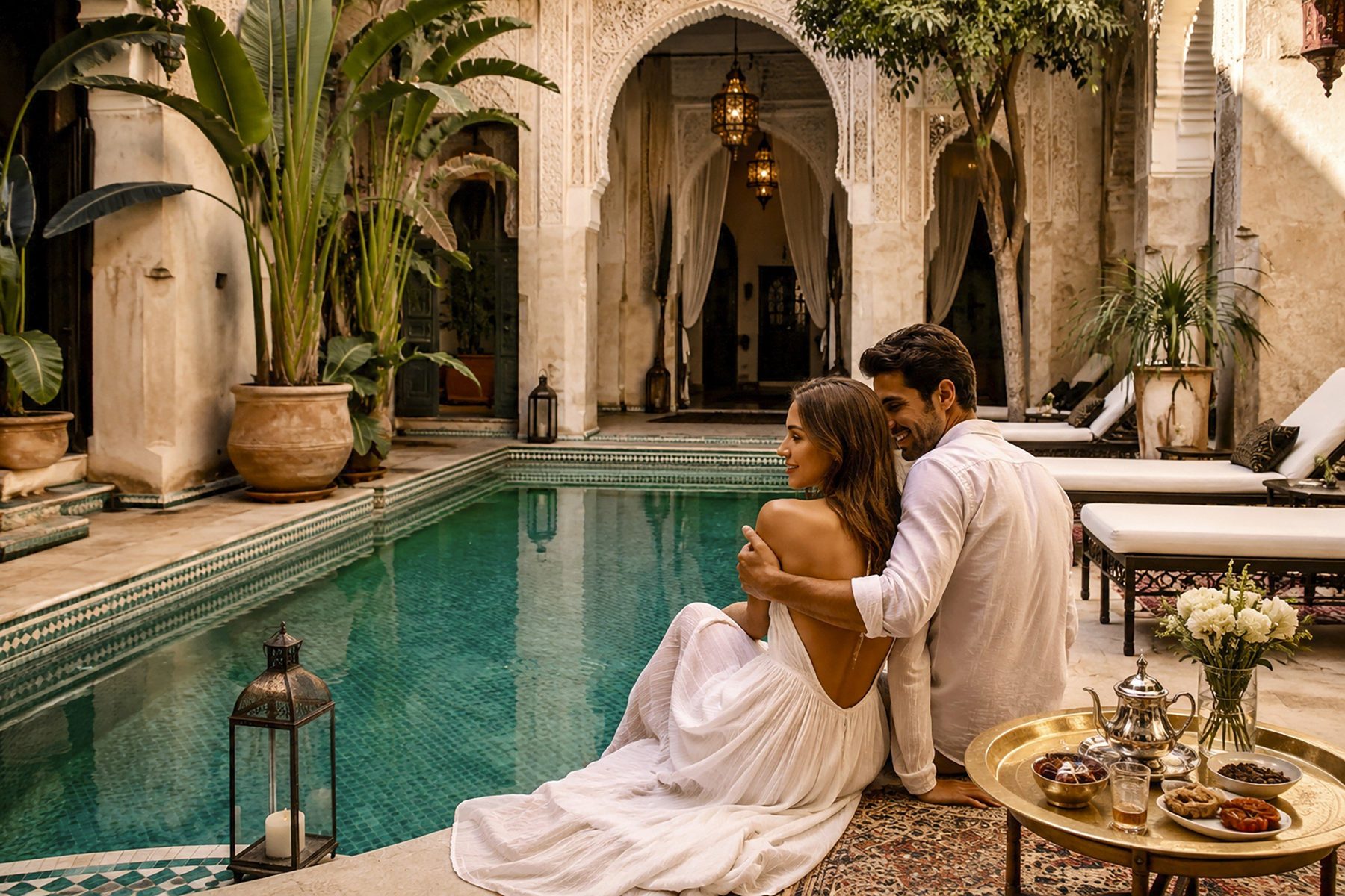 Cortile e piscina di un riad in Marocco