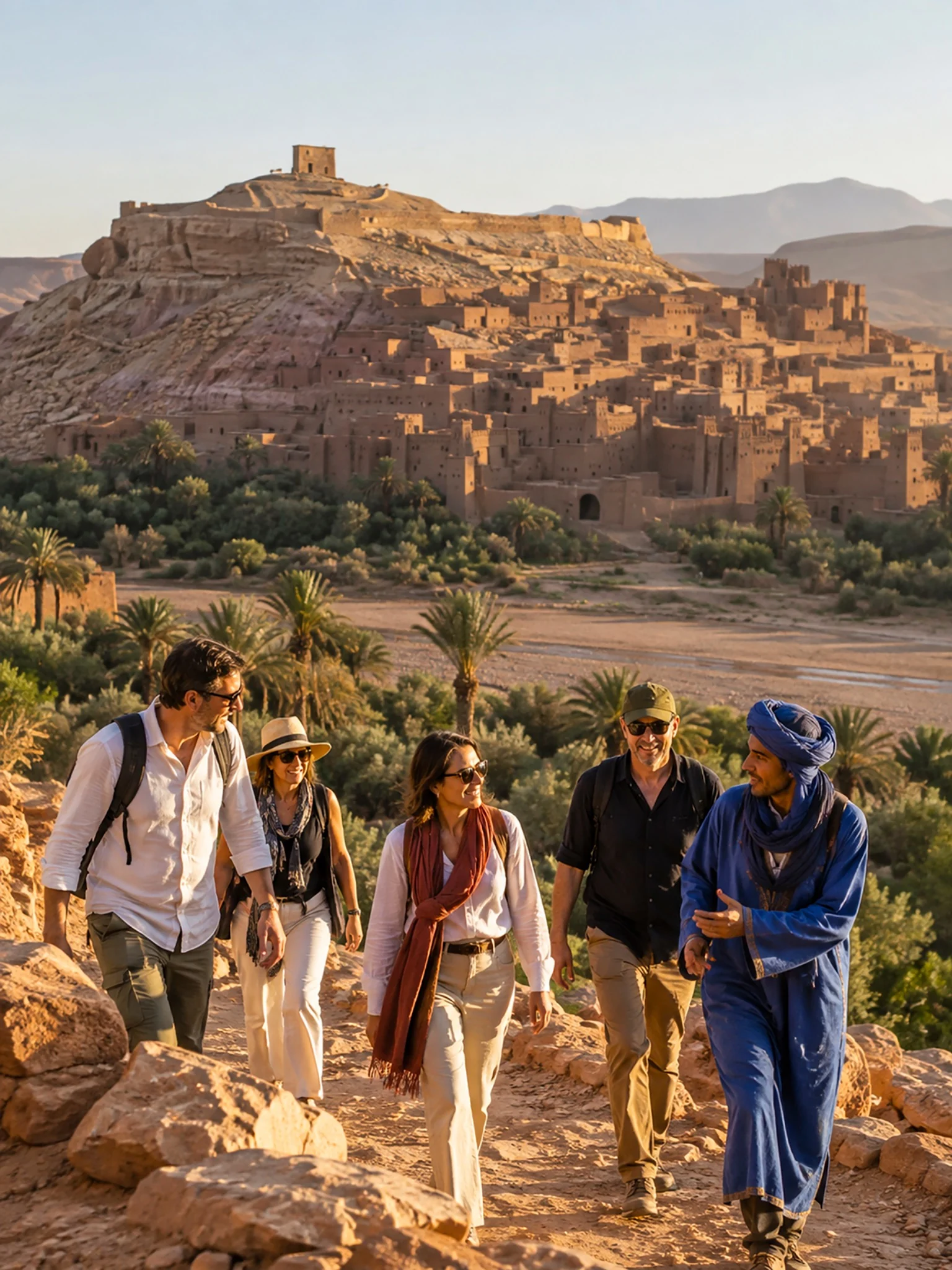 Gruppo con guida davanti allo ksar di Aït Ben Haddou