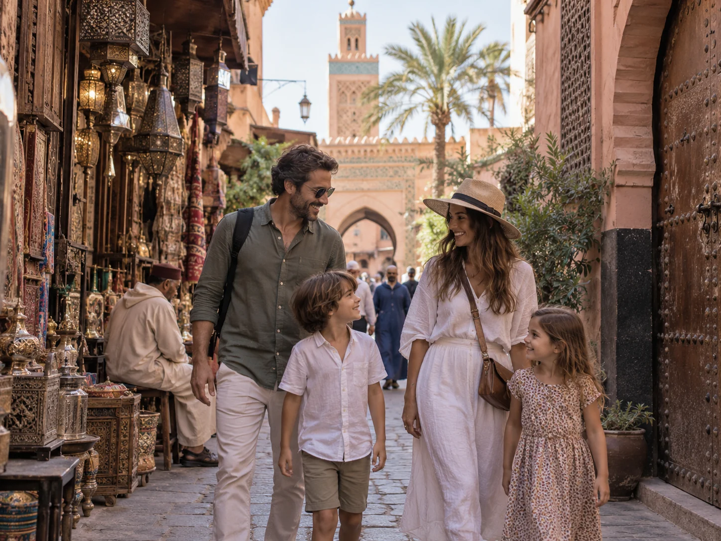 Famiglia tra le botteghe del souk di Marrakech
